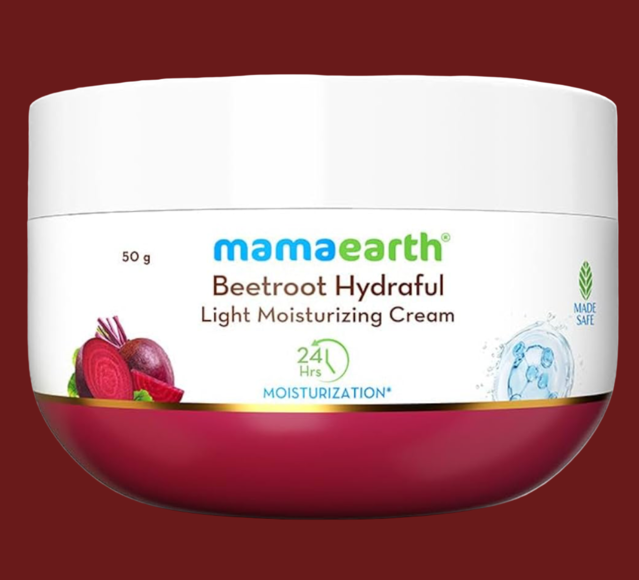 Mamaearth Beetroot Hydraful Light Moisturizing Cream with Beetroot & Hyaluronic Acid for Pink Glow 50g | For Face, Hand & Body | 24H Moisturization | Quick Absorbing, Non-Greasy | Soft Moisturizer