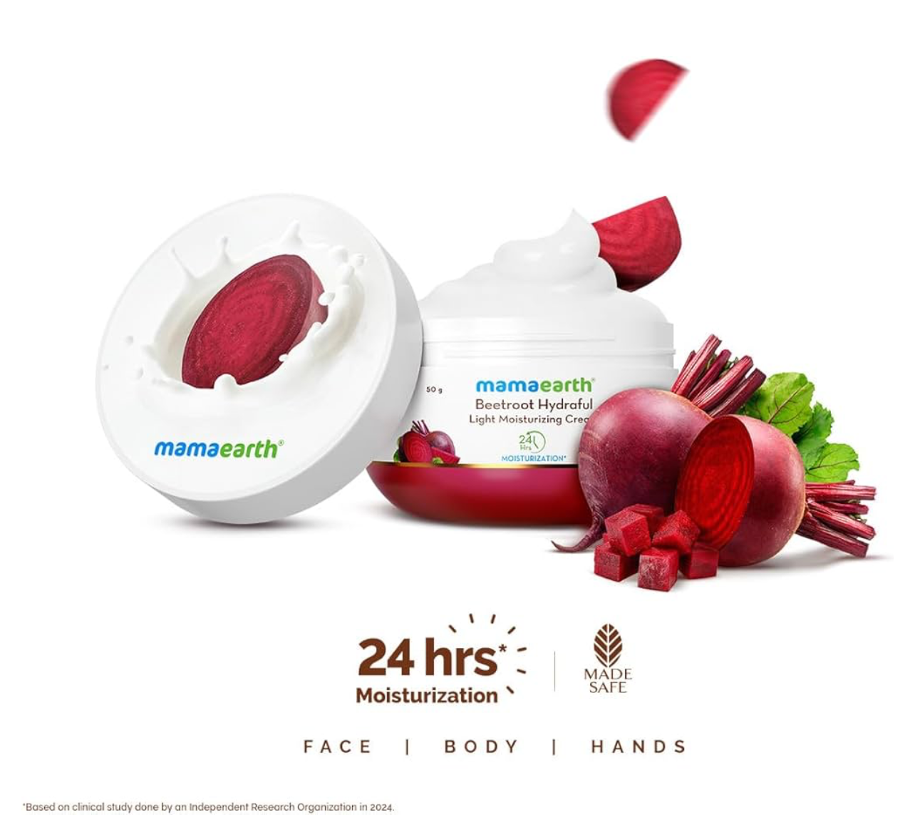 Mamaearth Beetroot Hydraful Light Moisturizing Cream with Beetroot & Hyaluronic Acid for Pink Glow 50g | For Face, Hand & Body | 24H Moisturization | Quick Absorbing, Non-Greasy | Soft Moisturizer